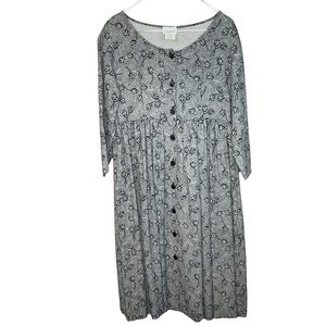 Vintage Moda Intl Womens Oversized Black and Tan Floral Long Sleeve Midi Dress S